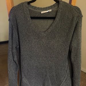 Gray knit sweater with elbow patches
